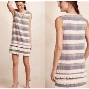 Anthropologie Holding Horses Shift Dress Striped Cream Blue 6 Coastal Western
